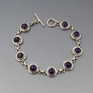 Amethyst and Silver Disc Bracelet