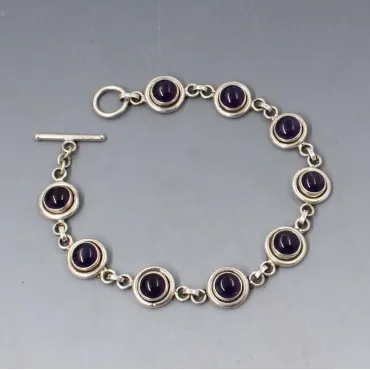  Amethyst Gemstone and Silver Link Bracelet