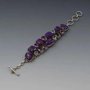 Chunky  Amethyst Aquamarine, and Charoite Bracelet