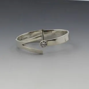 Mexico Solid Sterling Silver and Crystal Bangle