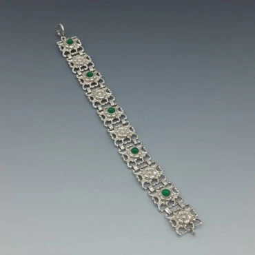 Chrysoprase and Silver Filigree Bracelet