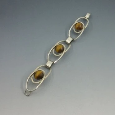 Tigers Eye and 835 Silver Ovals Bracelet