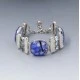  Biwa Pearl, Aquamarine , Venetian Glass Sterling Silver Bracelet