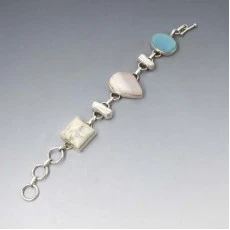  Biwa Pearl, Agate, Druzy and Sterling Silver Bracelet