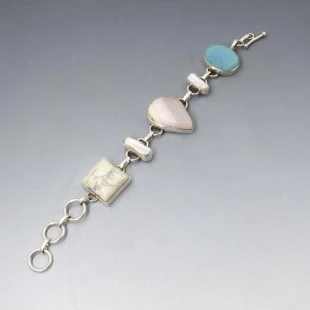  Biwa Pearl, Agate, Druzy and Sterling Silver Bracelet