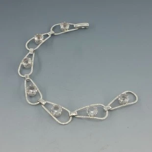 Rock Crystal and Textured Sterling Silver Modernist Bracelet