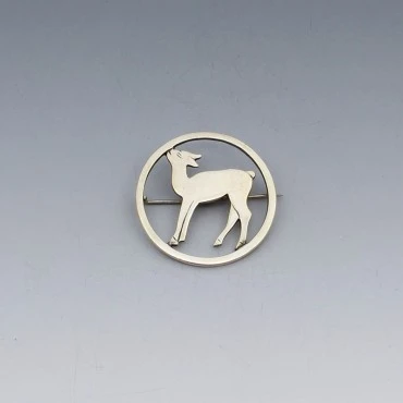 Sterling Silver Deer in Circle Brooch