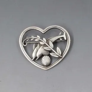 Georg Jensen Dolphins in Heart Brooch #312  Arno Malinowski 