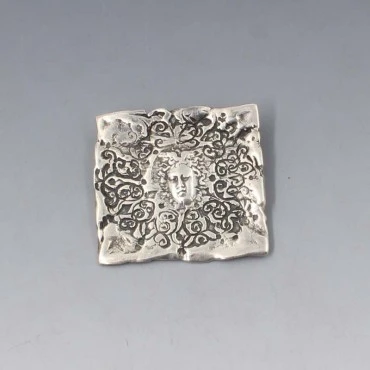 Square Silver Decorative Brooch Birmingham 1973