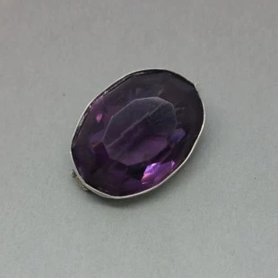 Oval Amethyst and Sterling  Silver  Brooch