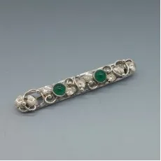 Green Chrysoprase and Silver Floral Brooch