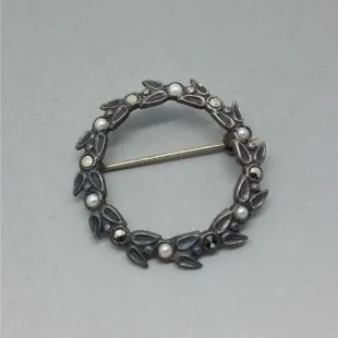 Bernard Instone 1965 Pearl, Marquisite and Silver Brooch 