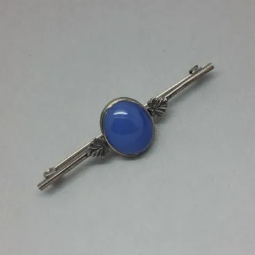 Oval Blue Chalcedony Sterling Silver Vintage Brooch