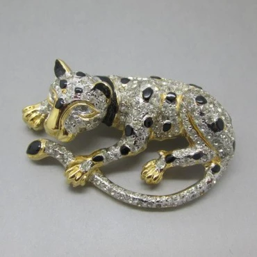 Clear Crystal Panther Brooch by Vogue Bijoux