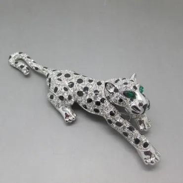 Panther Brooch with Diamante Crystals and Black Spots 