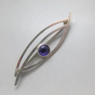 Silver and Amethyst Modernist Brooch