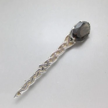 Smokey Quartz Vintage Silver Brooch or Kilt Pin