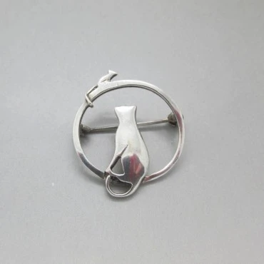 Cat and Mouse Sterling Silver Vintage Brooch