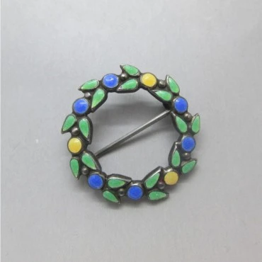 Bernard Instone Enamel and Silver Brooch 