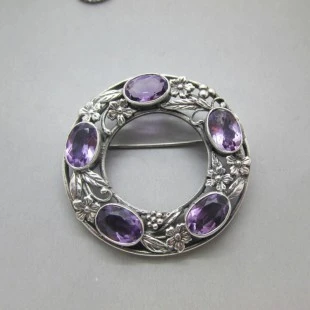 Bernard Instone Style Amethyst and Silver  Brooch 