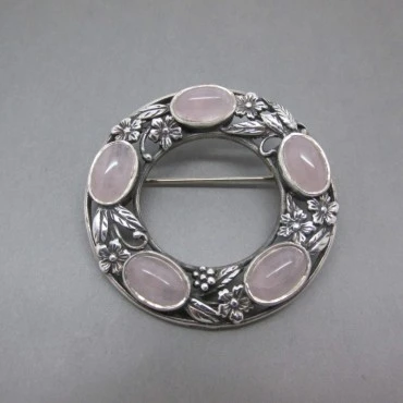 Bernard Instone Style Rose Quartz and Silver Brooch 