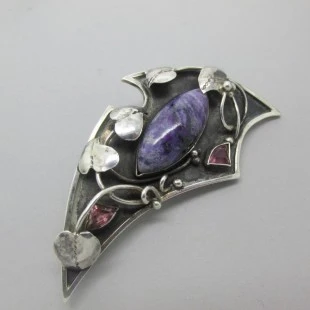 Blue John, Amethyst,and Silver Brooch