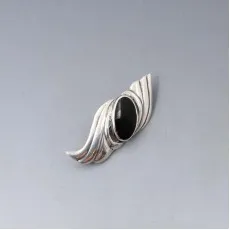 Onyx and Silver Art Deco Style Brooch
