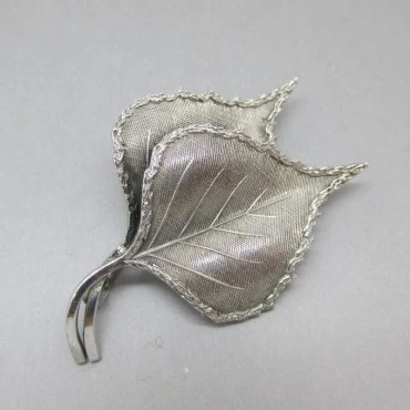 Double leaf sterling silver brooch
