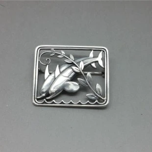 Georg Jensen Sterling Silver Dolphin Brooch designed by Arno Malinowski #251