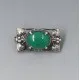 Bernard Instone Style Oval Green Chrysoprase and Silver Brooch 