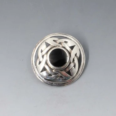 Black Onyx Celtic Silver Brooch