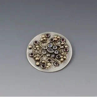 Van Peterson Moonstone and Garnet Silver Brooch