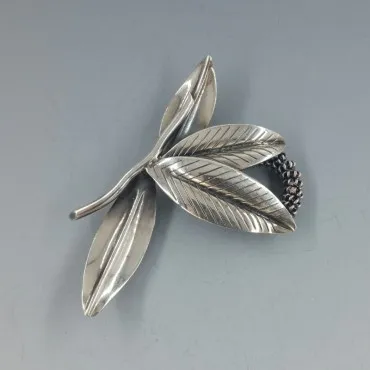  Danish Silver Anton Michelsen Vintage Modernist Silver Curled Leaf  Brooch