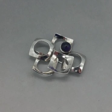 Andreas Daub Amethyst and Silver Modernist Brooch