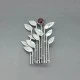 Beautiful Modernist Silver and Garnet Flower Brooch