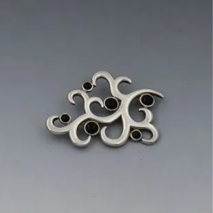SEZGIN Turkish Sterling Silver Onyx Brooch or Pendant