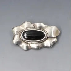 Modernist Onyx and Silver Brooch