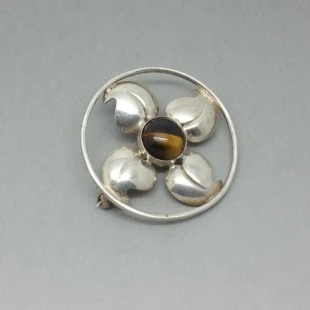 Naftol Bodnia Denmark Tigers Eye and Silver Flower Brooch
