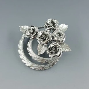 Coro Silver Tone Roses Flower Brooch