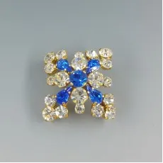 Blue and Clear Crystal Flower Brooch