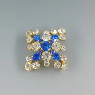 Blue and Clear Crystal Flower Brooch