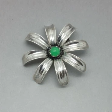 B. Munksgaard Denmark Chrysoprase and Silver Modernist Brooch