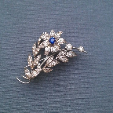  Sterling Silver Blue Flower Brooch