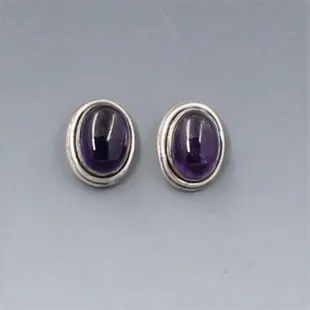 Amethyst Silver Oval Stud Earrings