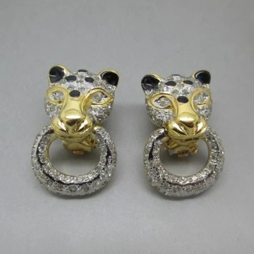 Vogue Bijoux Crystal and Enamel  Panther Earrings