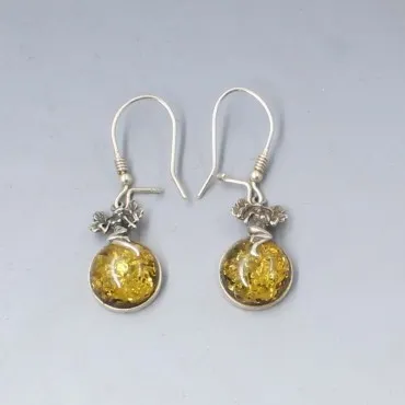 Amber and Sterling Silver Fairy Earrings
