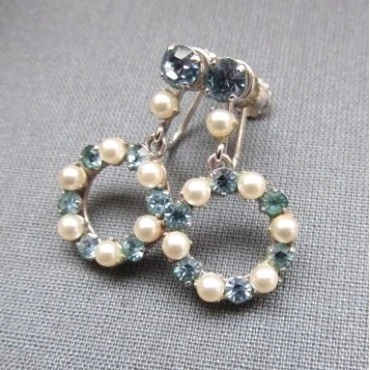 Krementz Aquamarine and Pearl Vintage Drop Earrings
