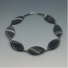 Banded Agate and Sterling Silver Bead Necklace