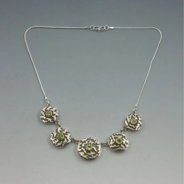 Peridot and Solid Silver Circles Modernist Necklace