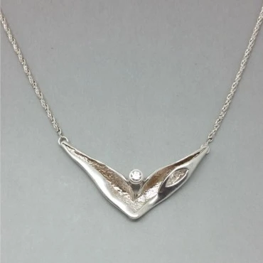 Danish GIFA Modernist Sterling Silver Crystal Wing Shaped Pendant UK